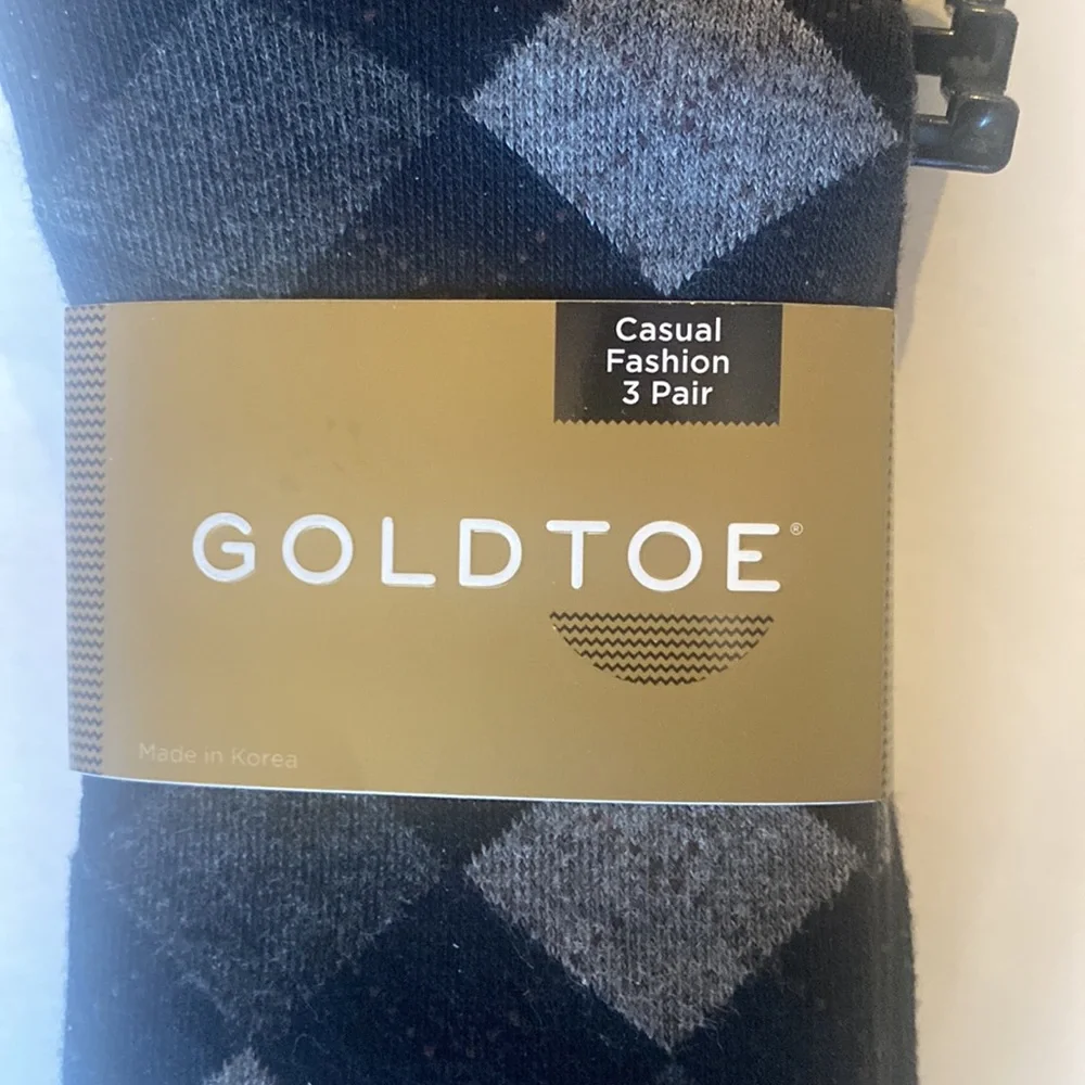 GOLD TOE 3p Casual Fashion Socks Gray Black Ribbed Argyle $18